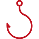 Red hook icon on white background.